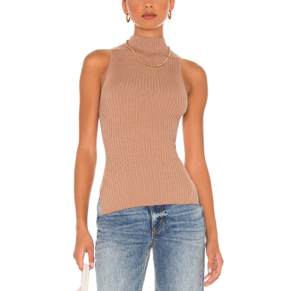 Song of Style Tan Ribbed Sleeveless Top